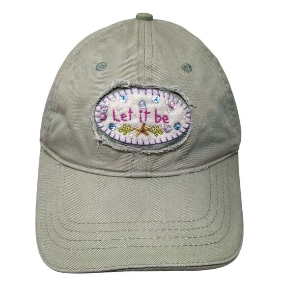 Let it Be Slideback Baseball Cap Green One Size Adjustable Embroidered Cotton - Picture 1 of 10